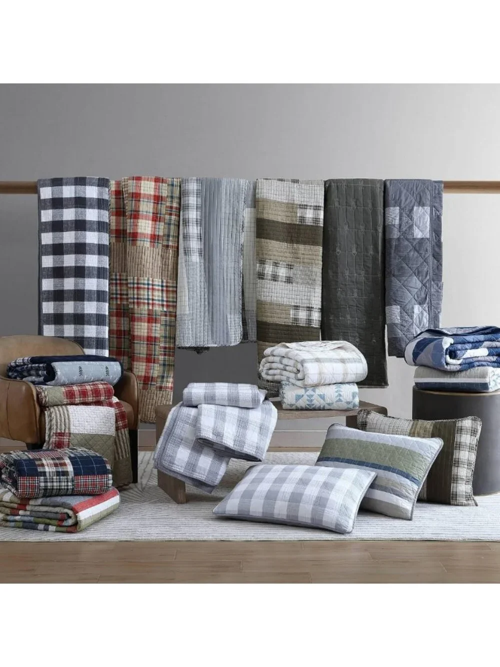 Reversible Cotton Quilt Set with Shams, Lightweight All-Season Bedding, King